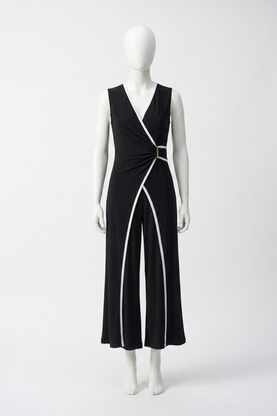 NEW JOSEPH RIBKOFF sleeveless culotte jumpsuit in black/vanilla